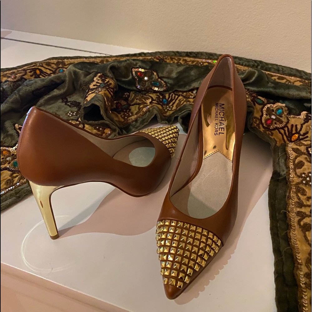 Michael Kors Gold Studded Leather Pump Heel